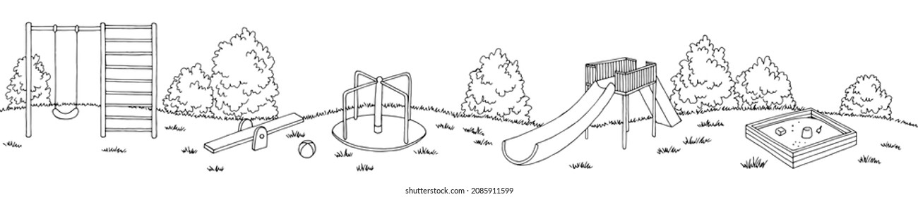 Playground graphic black white long landscape sketch illustration vector 