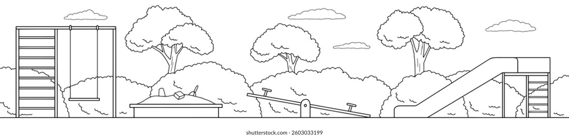 Playground graphic black white long landscape sketch illustration vector 