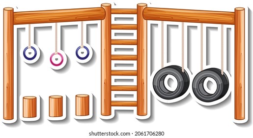 Playground hanging and swings cartoon sticker illustration