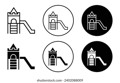 Playground icon. fun child or kid activity area zone in amusement park outdoor adventure vector sign. school play ground with ladder slide ride symbol set. kid fun playground logo