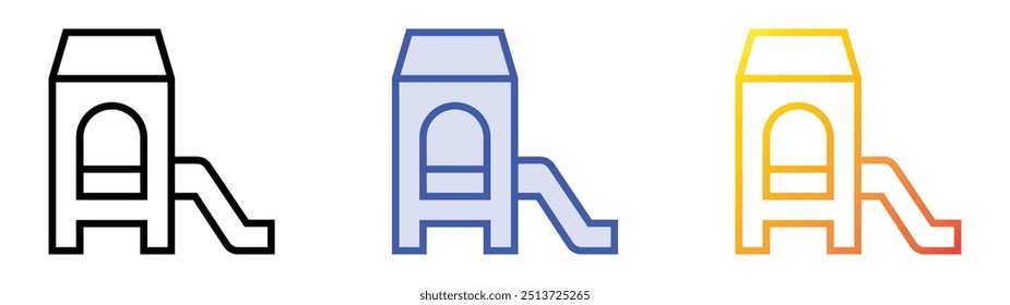 icono de patio de recreo. Lineal, relleno azul y diseño de estilo degradado aislado sobre fondo blanco