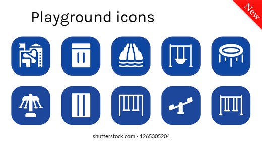 playground icon set. 10 filled playground icons. Simple modern icons about  - Slide, Inflatable, Swing, Trampoline, Carousel, Swings
