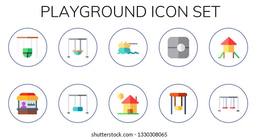playground icon set. 10 flat playground icons.  Simple modern icons about  - swings, fairground, swing, trampoline, kindergarden, slide