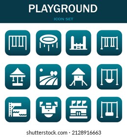 playground icon set. Vector thin line illustrations related with Swings, Trampoline and Trampoline