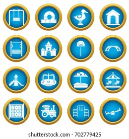 Playground icons blue circle set isolated on white for digital marketing