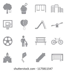 Playground Icons. Gray Flat Design. Vector Illustration. 