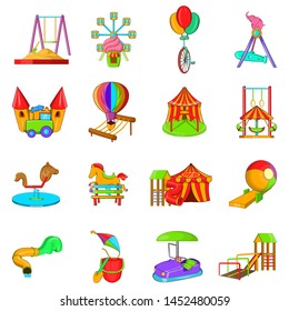 Playground icons set. Cartoon set of 16 playground vector icons for web isolated on white background
