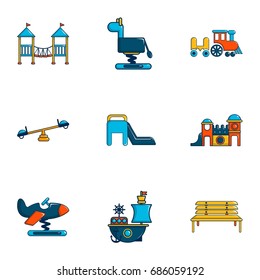 Playground icons set. Flat set of 9 playground vector icons for web isolated on white background