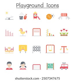 Playground icons set in flat color style