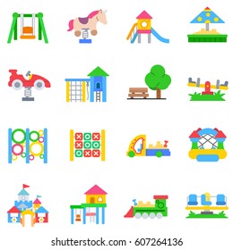 Playground icons set. Play area designed to enable children, entertainment and recreation. isolated vector illustrations