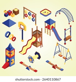Playground Icons Set public exercise playing isometric ground climb color image kids modern safe