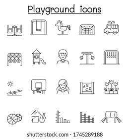 Playground icons set in thin line style