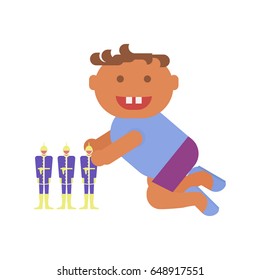 Playground infographic element vector flat illustration, little boy plays. Funny cartoon character isolated on white background