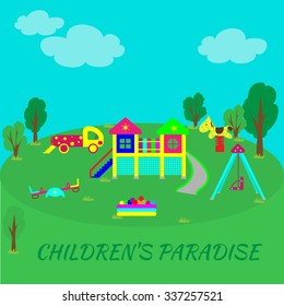Playground into flat style. Recreational facilities for the child. Physical development of children through games and sports.