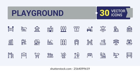 Playground isolated icon set. Contains related to city, Park, lake, car, tree, street and more. Isolated icons design. Solid line editable stroke.