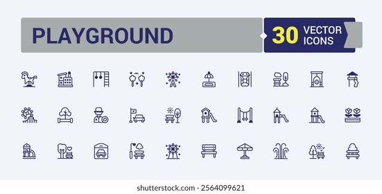 Playground isolated icon set. Contains related to city, Park, lake, car, tree, street and more. Isolated icons design. Solid line editable stroke.