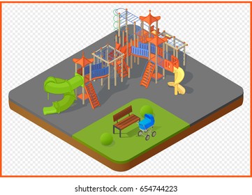 playground isometric isolated vector. Illustration of outdoor outdoor playset for kids