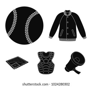 Playground, jacket, ball, protective vest. Baseball set collection icons in black style vector symbol stock illustration web.