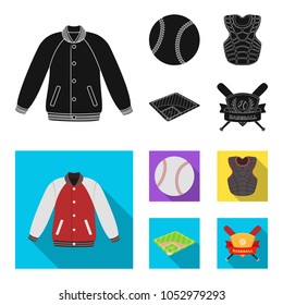 Playground, jacket, ball, protective vest. Baseball set collection icons in black, flat style vector symbol stock illustration web.