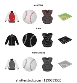 Playground, jacket, ball, protective vest. Baseball set collection icons in cartoon,black,monochrome style vector symbol stock illustration web.