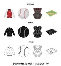 Playground, jacket, ball, protective vest. Baseball set collection icons in cartoon,black,outline style vector symbol stock illustration web.