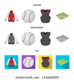 Playground, jacket, ball, protective vest. Baseball set collection icons in cartoon,flat,monochrome style vector symbol stock illustration web.