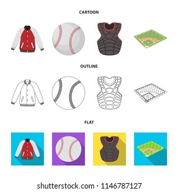 Playground, jacket, ball, protective vest. Baseball set collection icons in cartoon,outline,flat style vector symbol stock illustration web.
