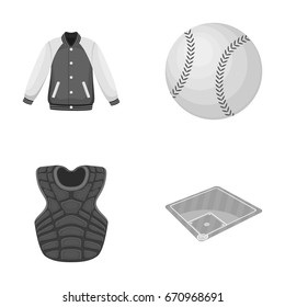 Playground, jacket, ball, protective vest. Baseball set collection icons in monochrome style vector symbol stock illustration web.