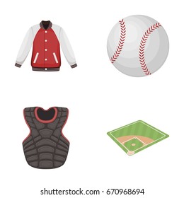 Playground, jacket, ball, protective vest. Baseball set collection icons in cartoon style vector symbol stock illustration web.