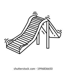 Playground kids roller slide,playing,children,kindergarten. hand drawn icon set, outline black, doodle icon, vector icon design.