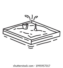 Playground kids sandbox ,playing,children,kindergarten. hand drawn icon set, outline black, doodle icon, vector icon design.