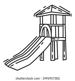 Playground kids slide ,playing,children,kindergarten. hand drawn icon set, outline black, doodle icon, vector icon design.