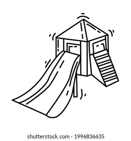Playground kids slidehouse ,playing,children,kindergarten. hand drawn icon set, outline black, doodle icon, vector icon design.
