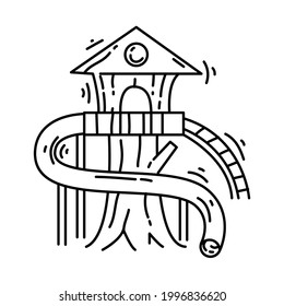 Playground kids tree house,playing,children,kindergarten. hand drawn icon set, outline black, doodle icon, vector icon design.