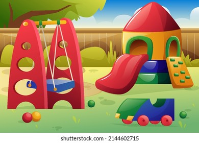 Playground Landmark for happy children's day background illustration with toys