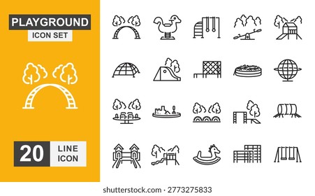Playground line icon set for Kids Playground, Outdoor Playground, Children Park, Play Area, Kids Activity and more line icon.