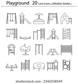 Playground line icons editable stroke kids symbols