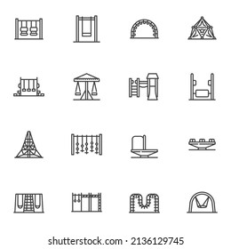 Playground line icons set, outline vector symbol collection, linear style pictogram pack. Signs, logo illustration. Set includes icons as carousel, swing, slide, climbing net