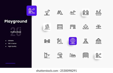 Conjunto de iconos de líneas de patio. Géneros y atributos del patio. Diseño lineal. Líneas con trazo editable. Iconos aislados del vector.