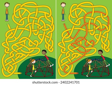 Playground maze for kids with a solution