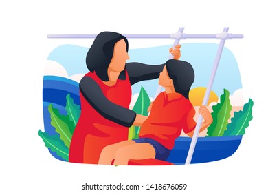 Playground With Mom Vector Concept Illustration, Suitable for web landing page, ui, mobile app, editorial design, flyer, banner, and other related occasion