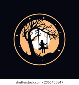 Playground with moon illustration logo design