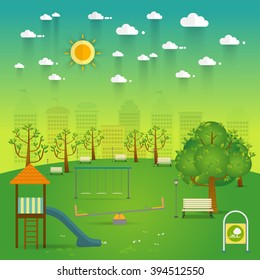 playground. Natural landscape in the flat style.a beautiful park.Environmentally friendly natural landscape.Vector illustration