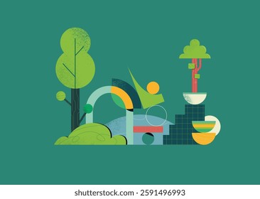 Playground or Nature blends with Geometric Shapes