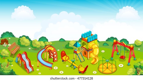 Playground on the meadow. Vector illustration.
