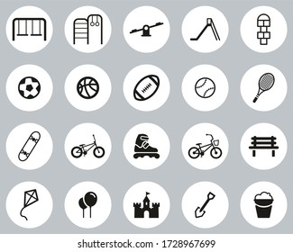 Playground Or Park Icons Black & White Flat Design Circle Set Big