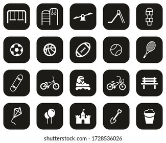 Playground Or Park Icons White On Black Flat Design Set Big
