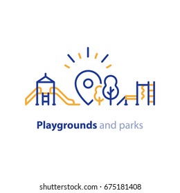 Playground And Park Location Concept, Outdoor Activities For Kids, Vector Line Icon