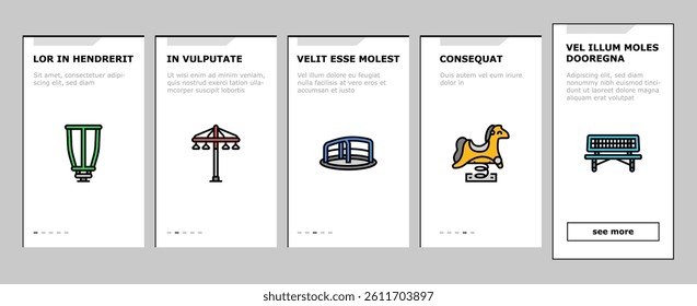 playground park outdoor play onboarding mobile vector. swing kindergarten, slide fun, equipment game, childhood summer, child leisure kid playground park outdoor play Illustrations