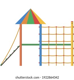 Playground park play equipment vector. Outdoor rope monkey board and ladder stairs flat icon. Building for children summer leisure isolated on white background